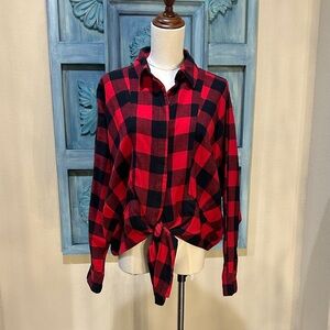 Plaid Red and Black Women's Top